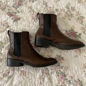 Brown Pleather Chelsea Boots